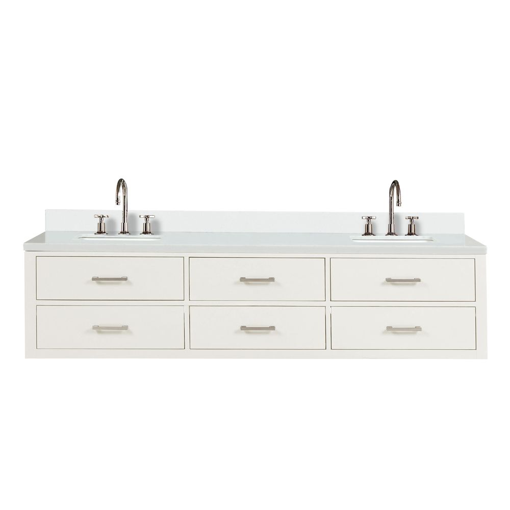 Castor 80 in W x 22 in. D White Double Bath Vanity, White Quartz Top, and Faucet Set