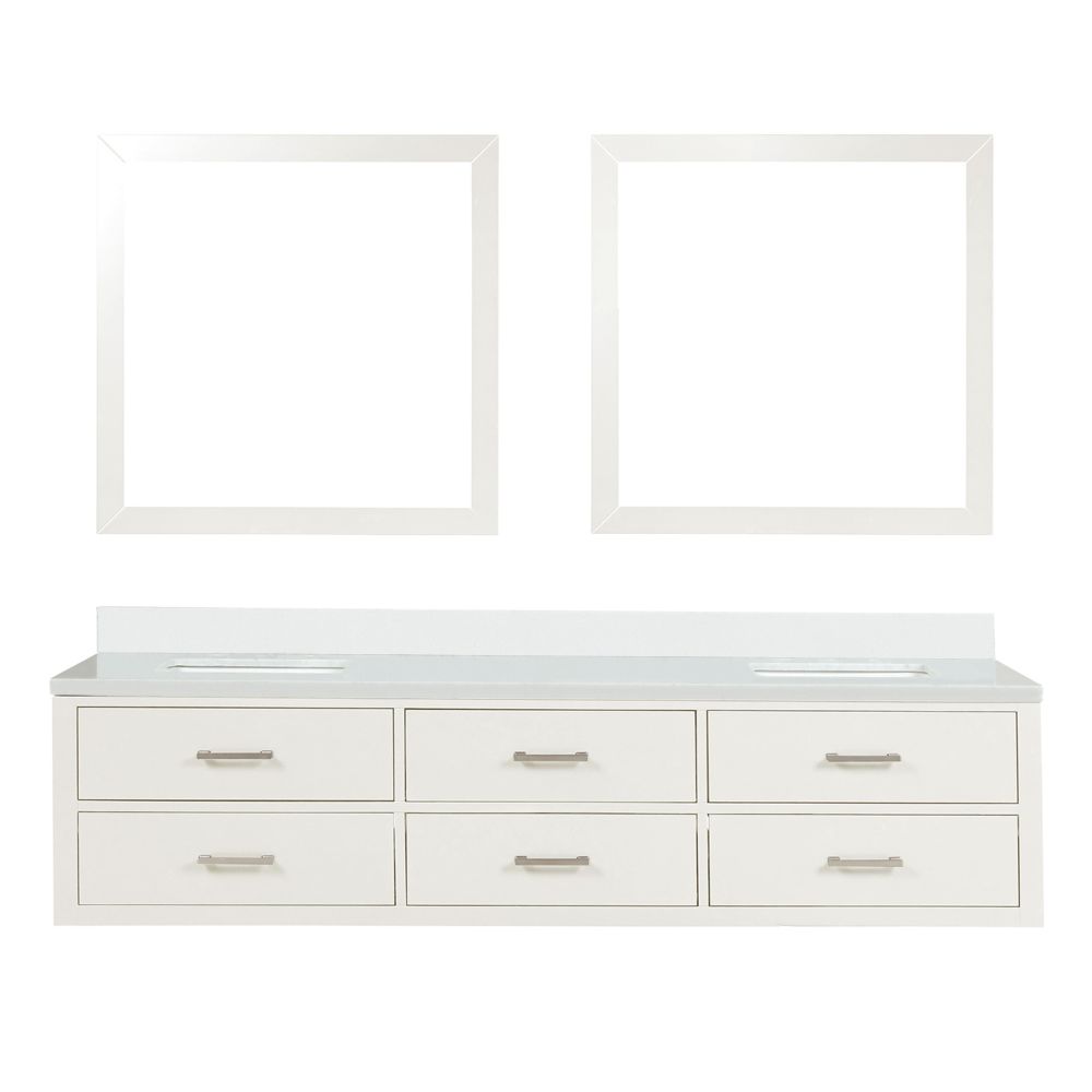 Castor 80 in W x 22 in. D White Double Bath Vanity, White Quartz Top, and 36 in Mirrors