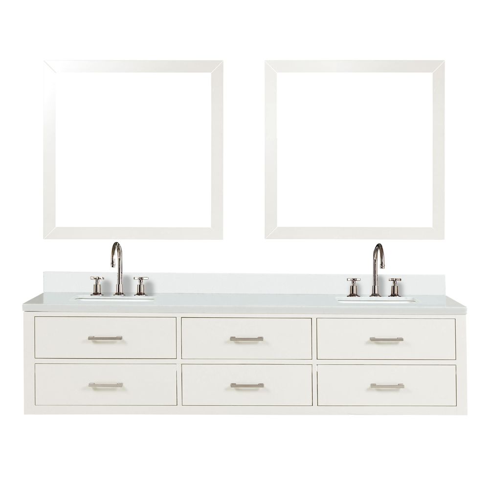 Castor 80 in W x 22 in. D White Double Bath Vanity, Cultured Marble Top, Faucet Set, and 36 in Mirrors