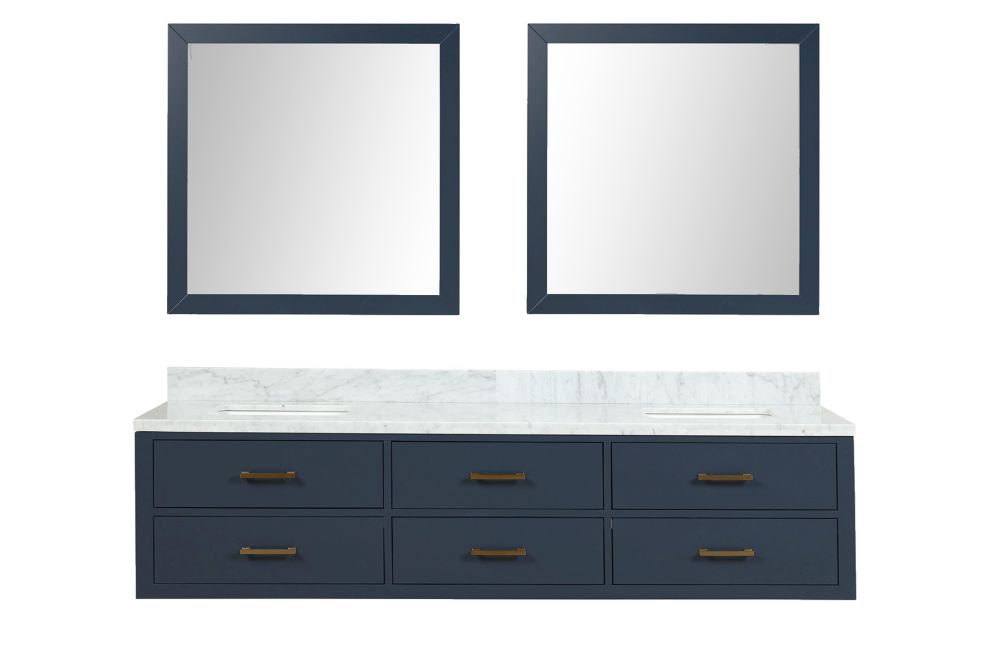 Castor 80 in W x 22 in. D Blue Double Bath Vanity, Carrara Marble Top, and 36 in Mirrors