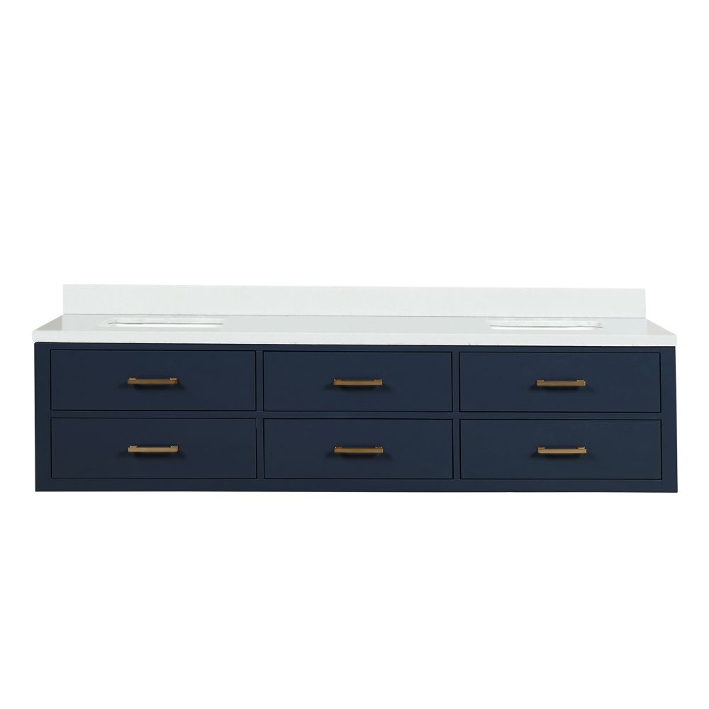 Castor 80 in W x 22 in. D Blue Double Bath Vanity and White Quartz Top