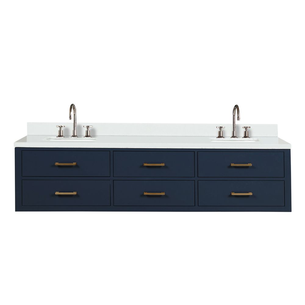 Castor 80 in W x 22 in. D Blue Double Bath Vanity, White Quartz Top, and Faucet Set