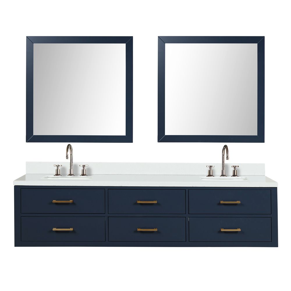 Castor 80 in W x 22 in. D Blue Double Bath Vanity, Cultured Marble Top, Faucet Set, and 36 in Mirrors