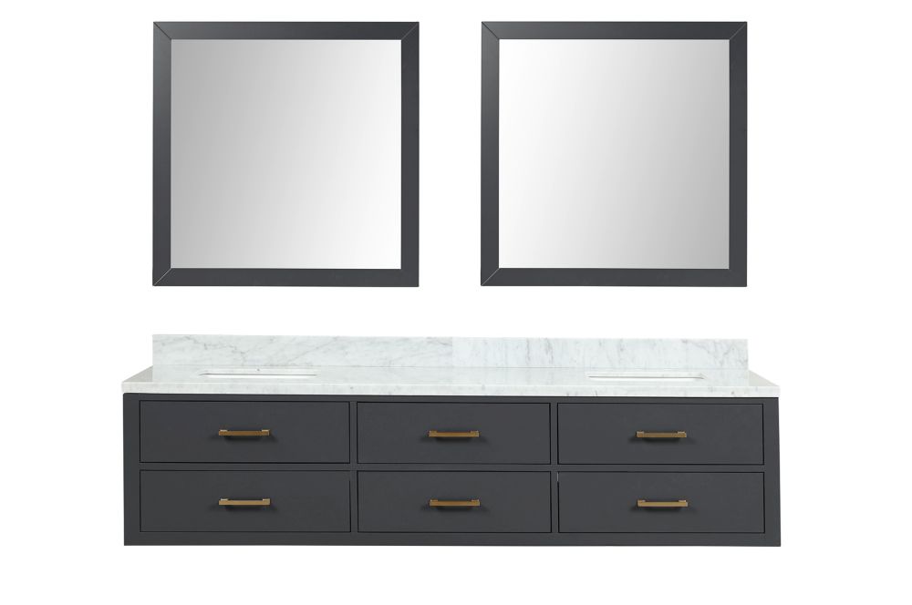 Castor 80 in W x 22 in. D Black Double Bath Vanity, Carrara Marble Top, and 36 in Mirrors