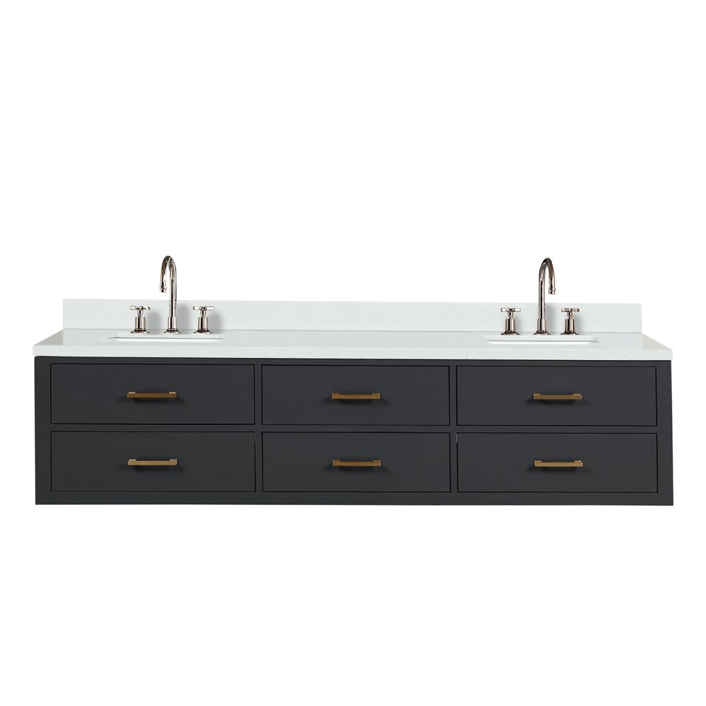 Castor 80 in W x 22 in. D Black Double Bath Vanity, White Quartz Top, and Faucet Set