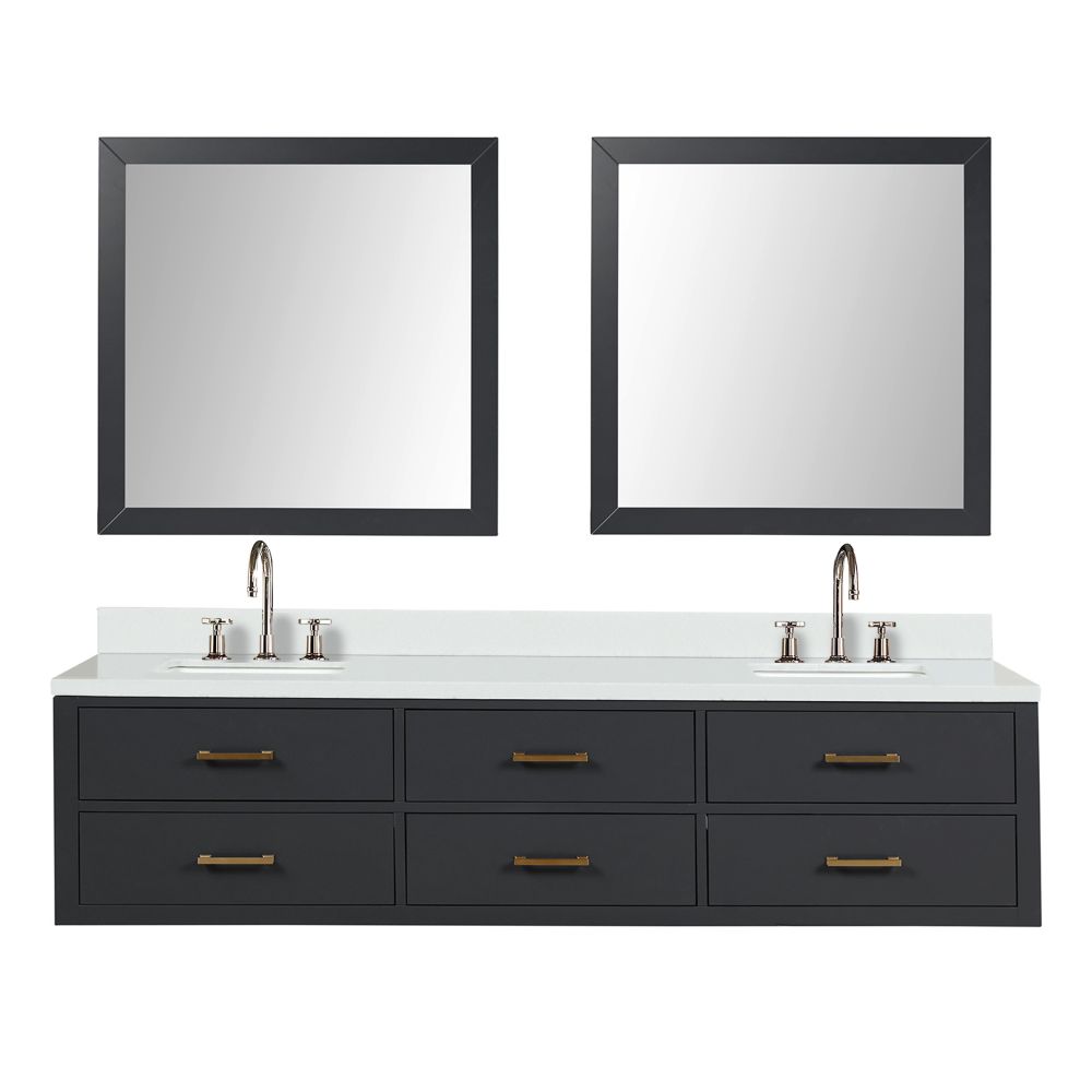 Castor 80 in W x 22 in. D Black Double Bath Vanity, Cultured Marble Top, Faucet Set, and 36 in Mirrors