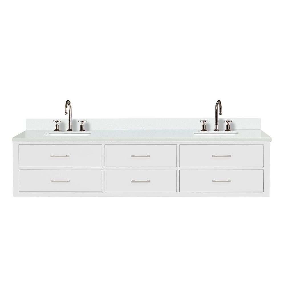 Castor 84 in W x 22 in. D White Double Bath Vanity, White Quartz Top, and Faucet Set