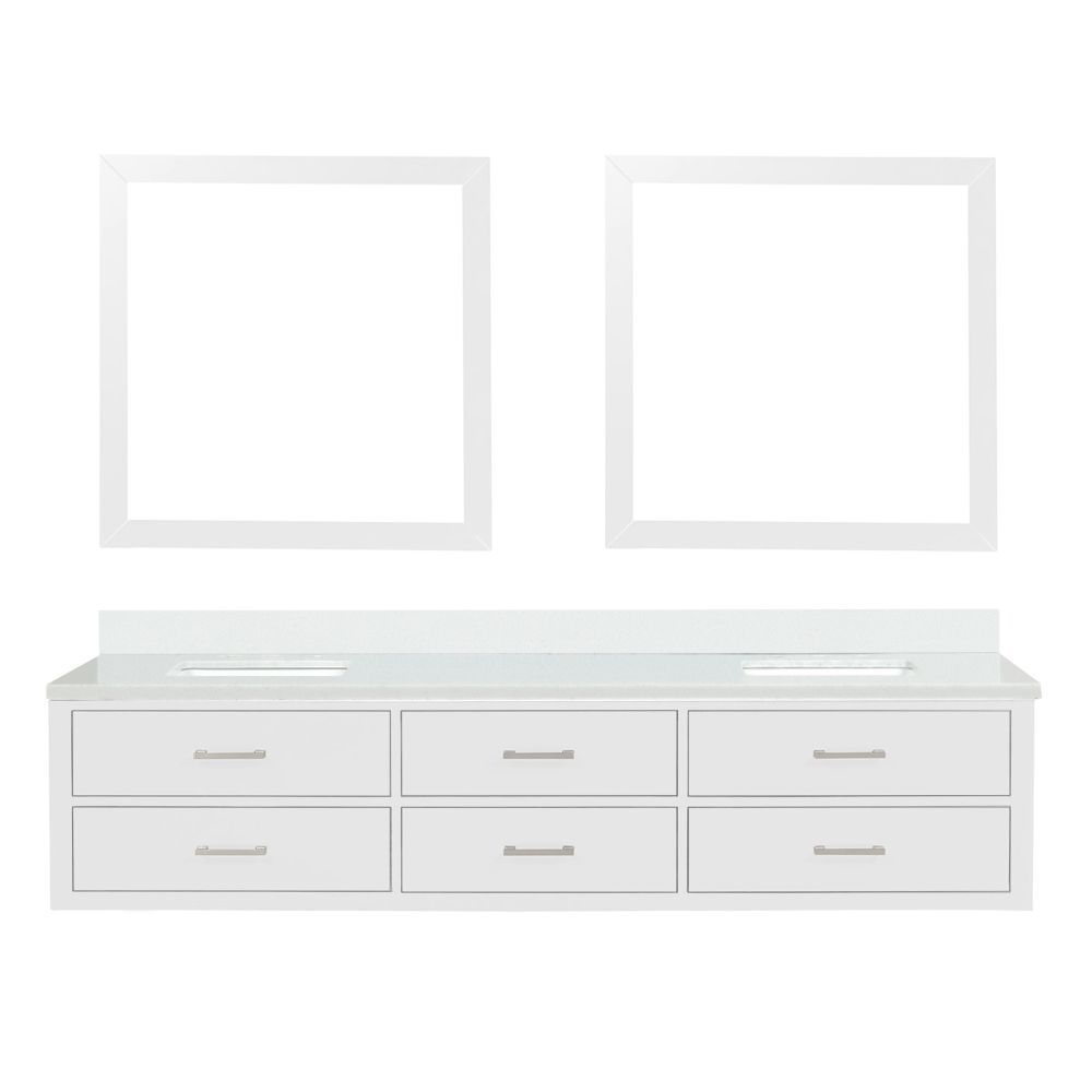 Castor 84 in W x 22 in. D White Double Bath Vanity, White Quartz Top, and 36 in Mirrors