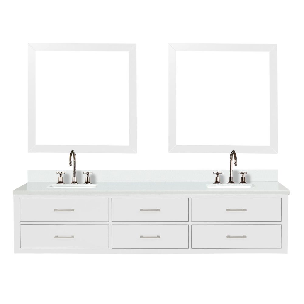 Castor 84 in W x 22 in. D White Double Bath Vanity, Cultured Marble Top, Faucet Set, and 36 in Mirrors