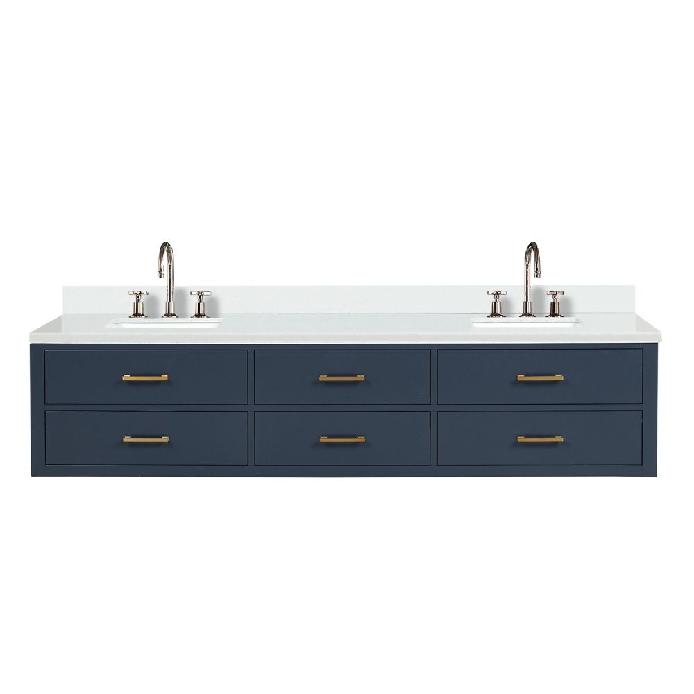 Castor 84 in W x 22 in. D Blue Double Bath Vanity, White Quartz Top, and Faucet Set