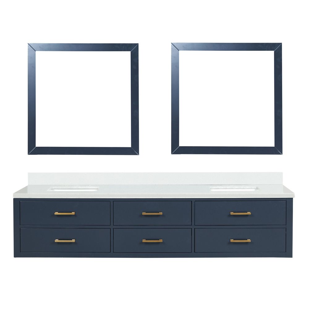 Castor 84 in W x 22 in. D Blue Double Bath Vanity, White Quartz Top, and 36 in Mirrors