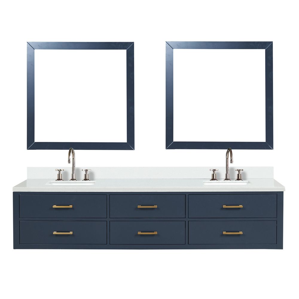 Castor 84 in W x 22 in. D Blue Double Bath Vanity, Cultured Marble Top, Faucet Set, and 36 in Mirrors