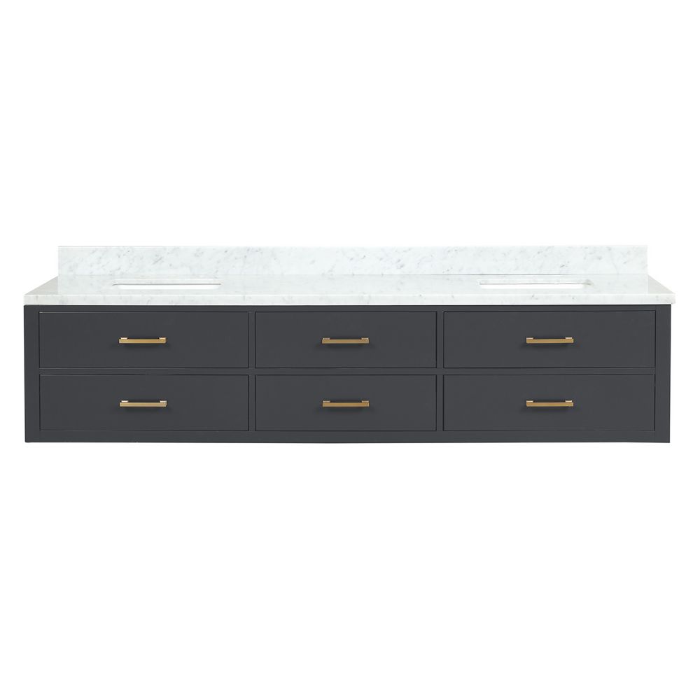 Castor 84 in W x 22 in. D Black Double Bath Vanity and Carrara Marble Top