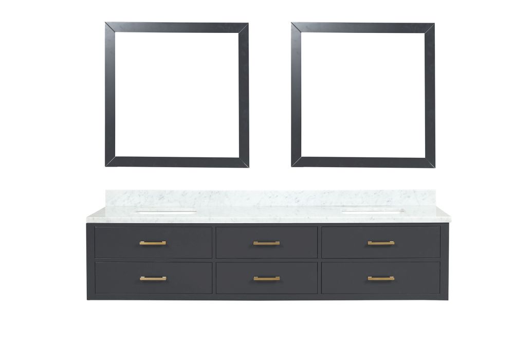 Castor 84 in W x 22 in. D Black Double Bath Vanity, Carrara Marble Top, and 36 in Mirrors