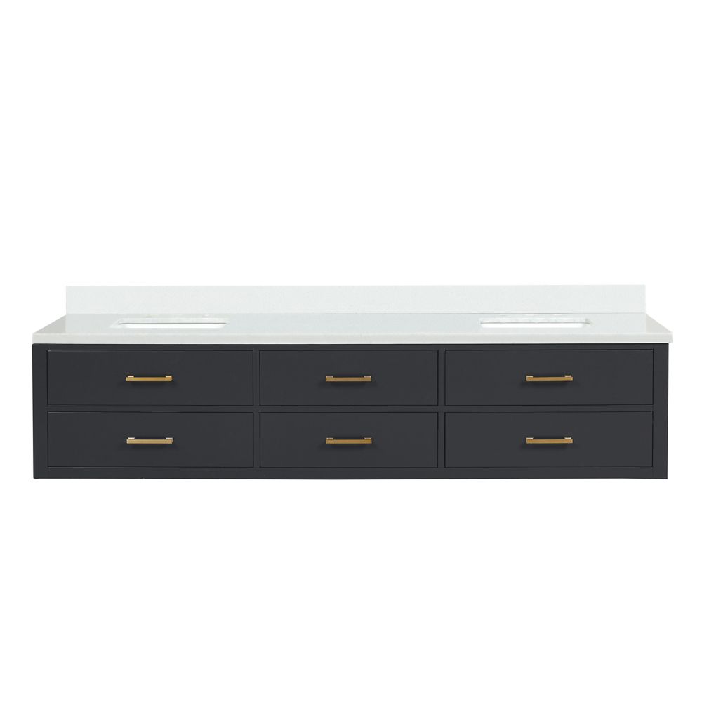 Castor 84 in W x 22 in. D Black Double Bath Vanity and White Quartz Top