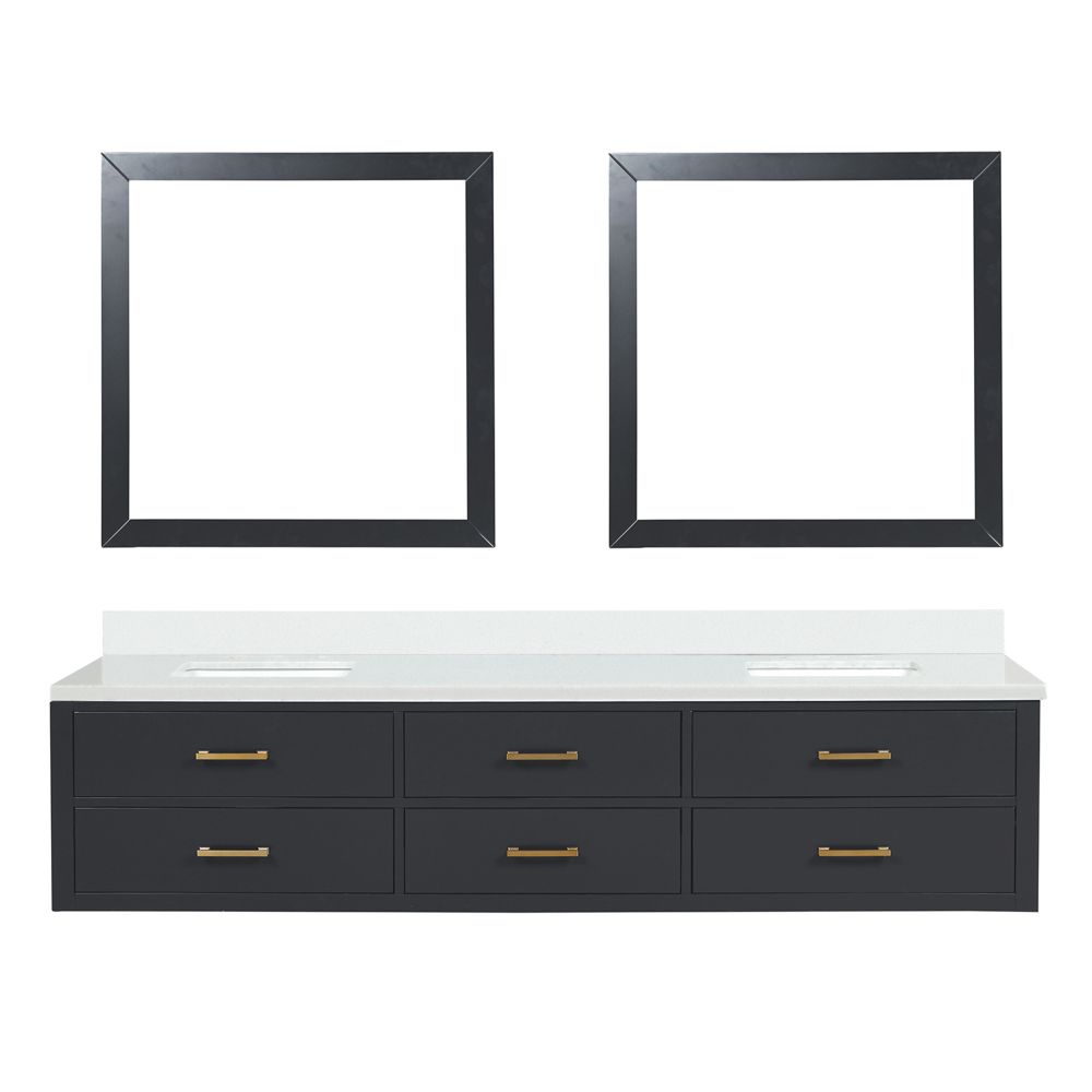 Castor 84 in W x 22 in. D Black Double Bath Vanity, Cultured Marble Top, and 36 in Mirrors