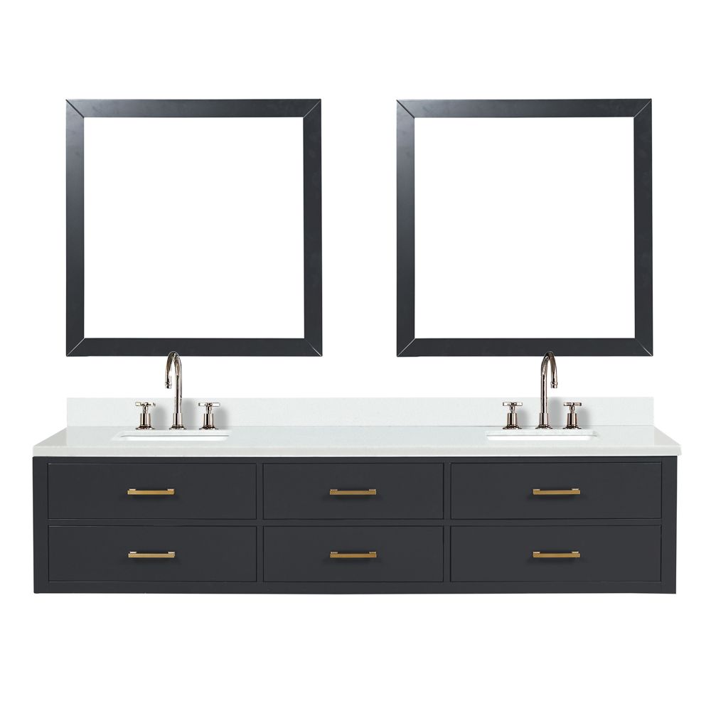 Castor 84 in W x 22 in. D Black Double Bath Vanity, Cultured Marble Top, Faucet Set, and 36 in Mirrors