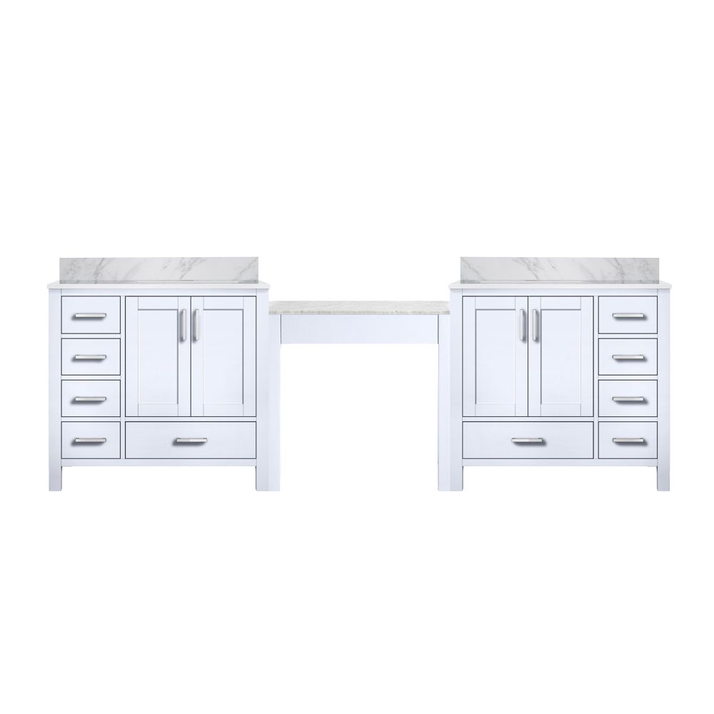 Coraline 102 in W x 22 in. D White Double Bath Vanity and Carrara Marble Top