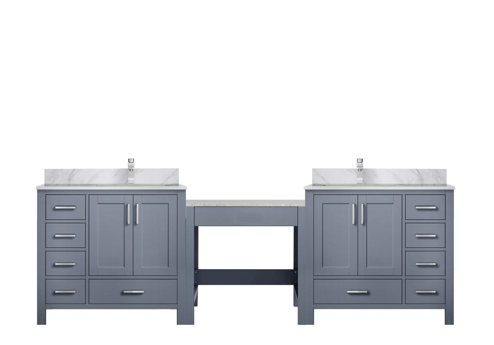 Coraline 102 in W x 22 in. D Dark Grey Double Bath Vanity, Carrara Marble Top, and Faucet Set