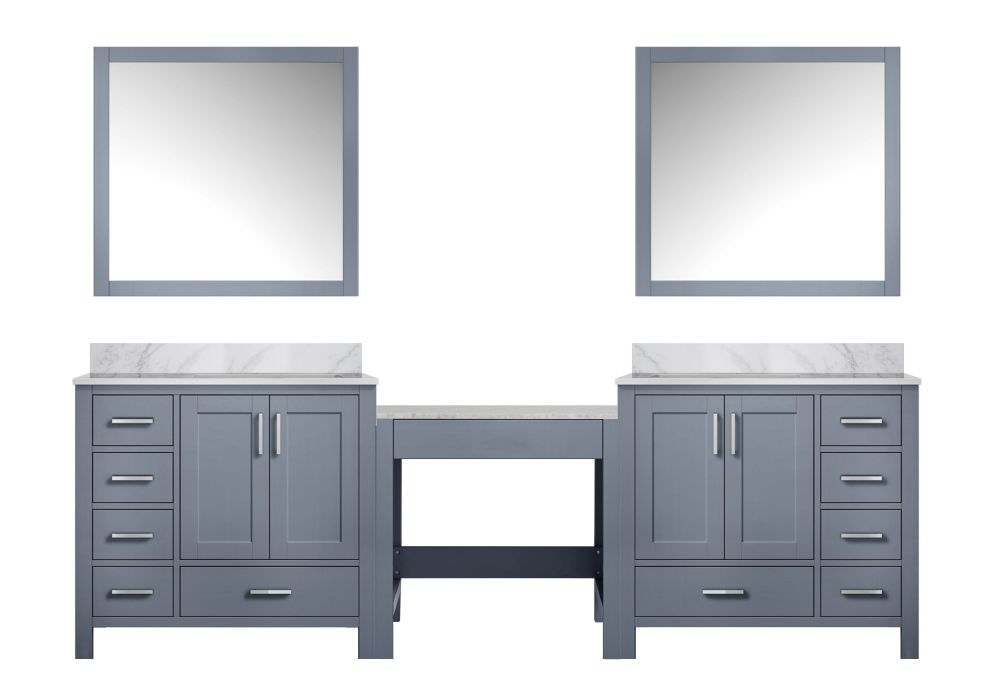 Coraline 102 in W x 22 in. D Dark Grey Double Bath Vanity, Carrara Marble Top, and 34 in Mirrors