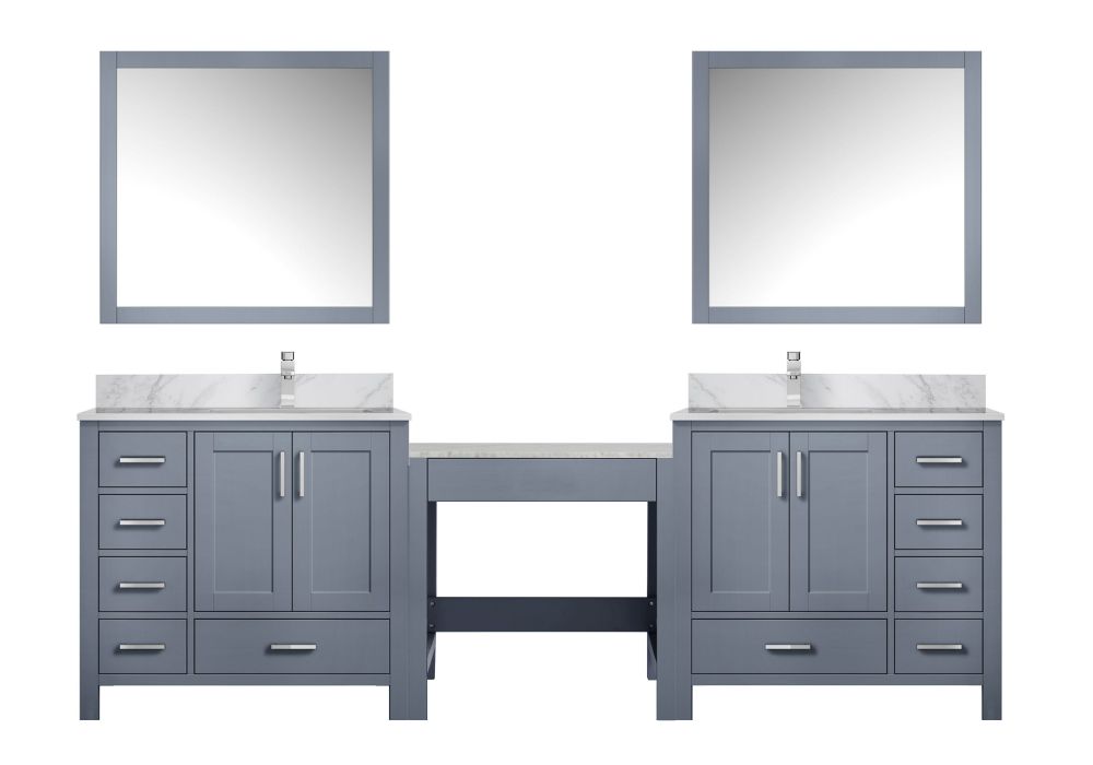Coraline 102 in W x 22 in. D Dark Grey Double Bath Vanity, Carrara Marble Top, Faucet Set, and 34 in Mirrors