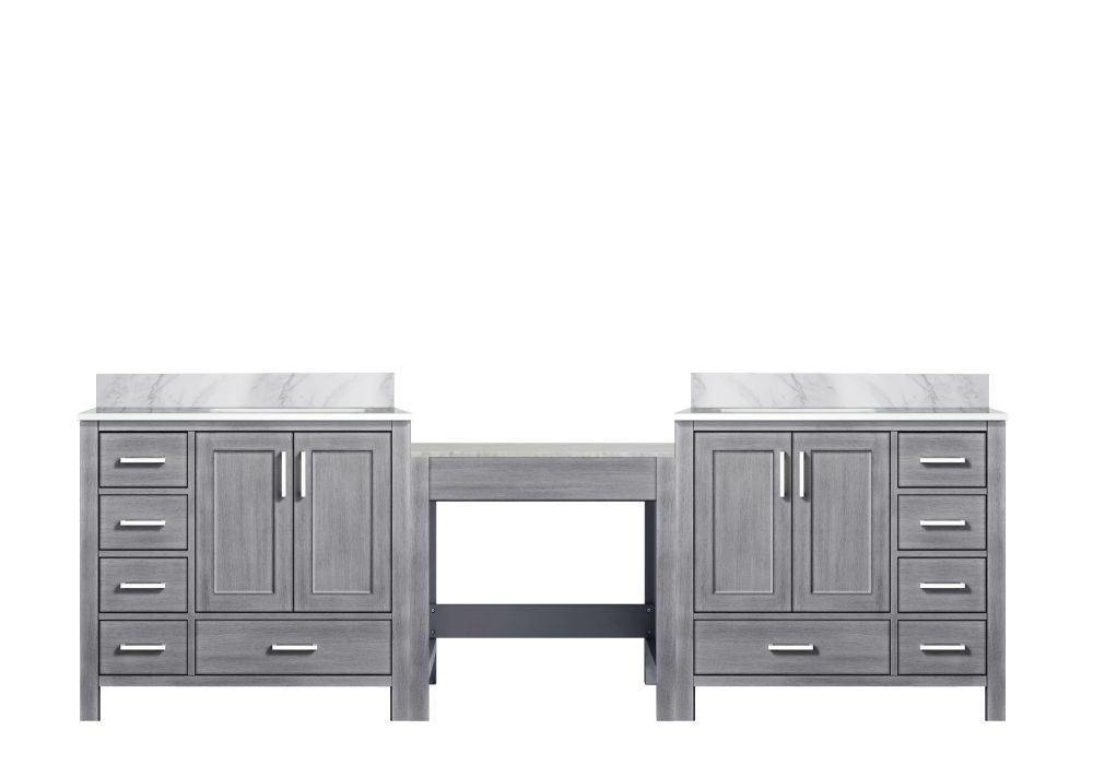 Coraline 102 in W x 22 in. D Distressed Grey Double Bath Vanity and Carrara Marble Top