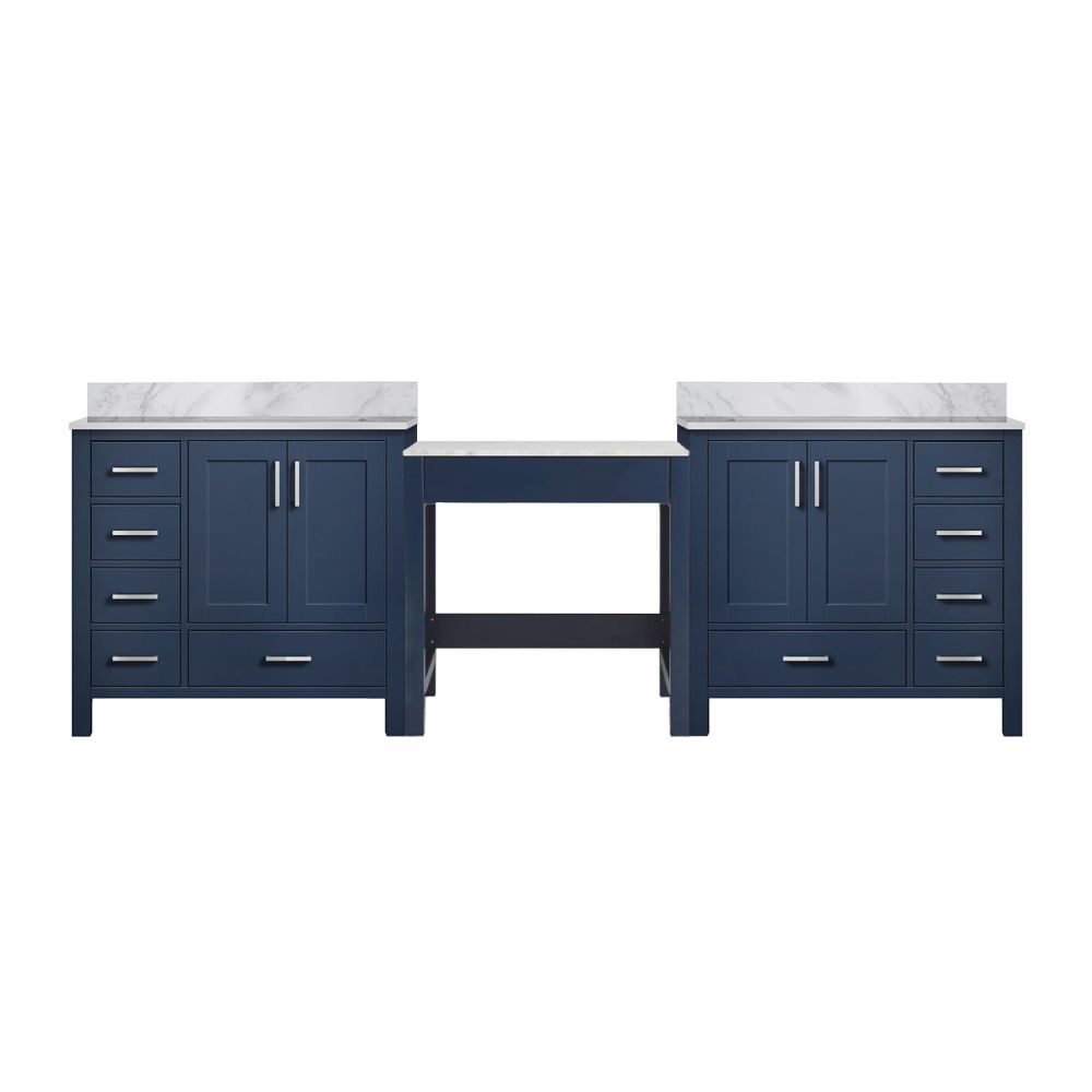 Coraline 102 in W x 22 in. D Navy Blue Double Bath Vanity and Carrara Marble Top
