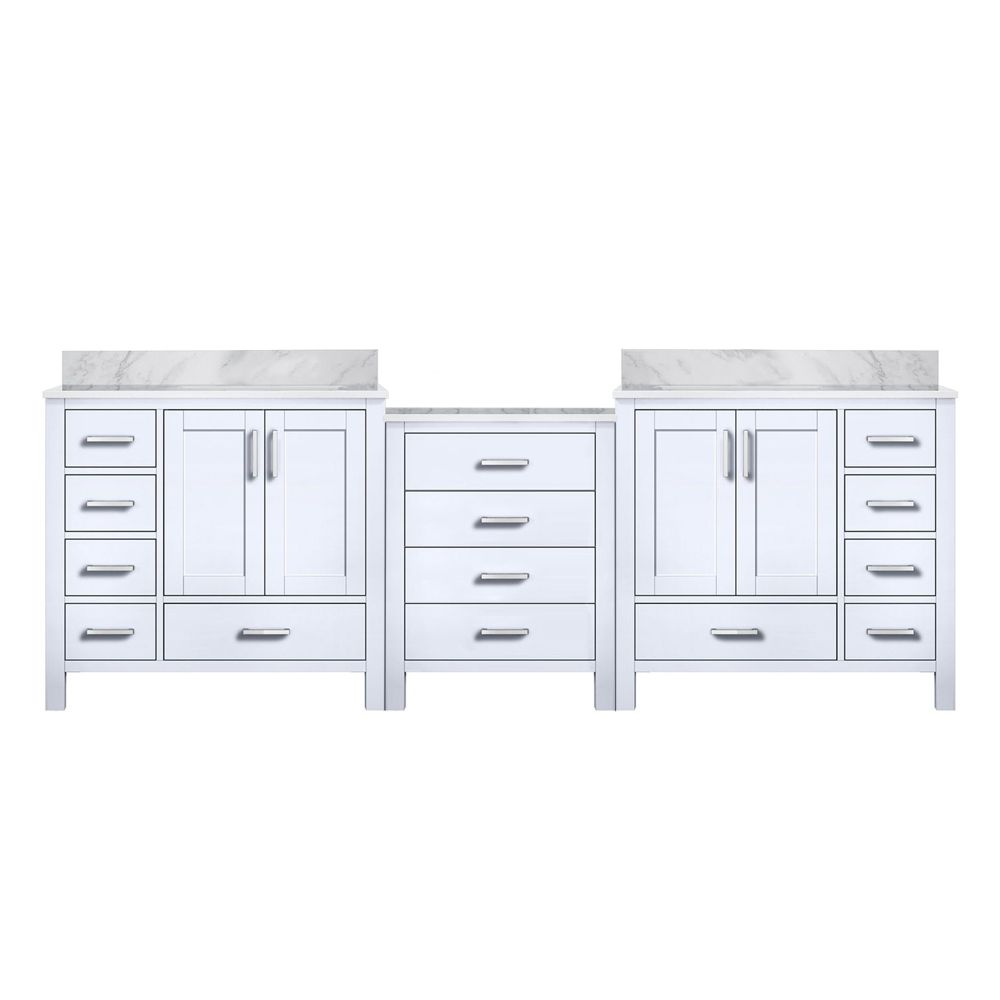 Coraline 92 in W x 22 in. D White Double Bath Vanity and Carrara Marble Top