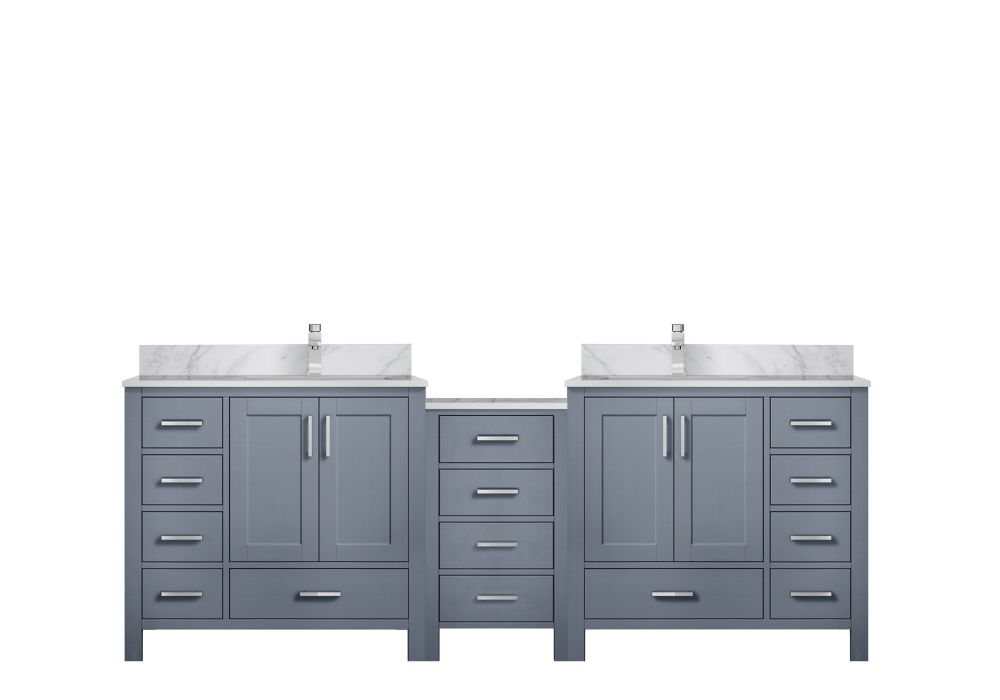 Coraline 92 in W x 22 in. D Dark Grey Double Bath Vanity, Carrara Marble Top, and Faucet Set