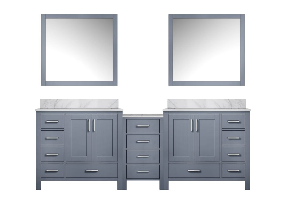 Coraline 92 in W x 22 in. D Dark Grey Double Bath Vanity, Carrara Marble Top, and 34 in Mirrors