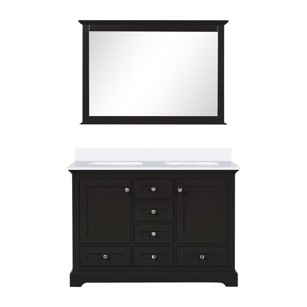 Dukes 48 in. W x 22 in. D Espresso Double Bath Vanity, White Quartz Top, and 46 in. Mirror