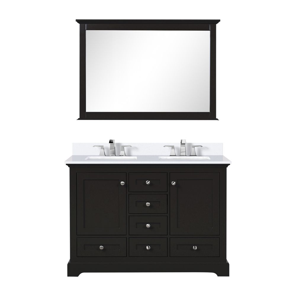 Dukes 48 in. W x 22 in. D Espresso Double Bath Vanity, White Quartz Top, Faucet Set, and 46 in. Mirror