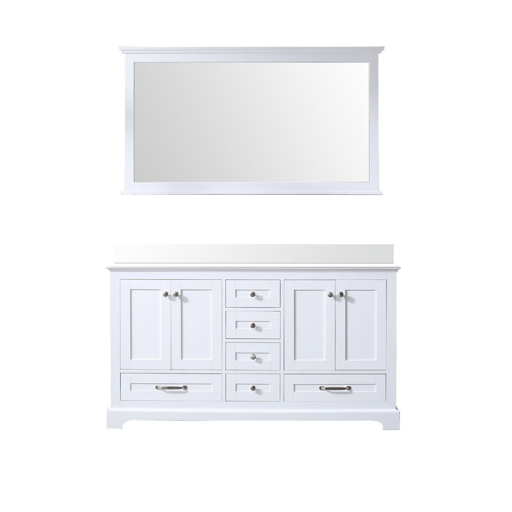 Dukes 60 in. W x 22 in. D White Double Bath Vanity, White Quartz Top, and 58 in. Mirror