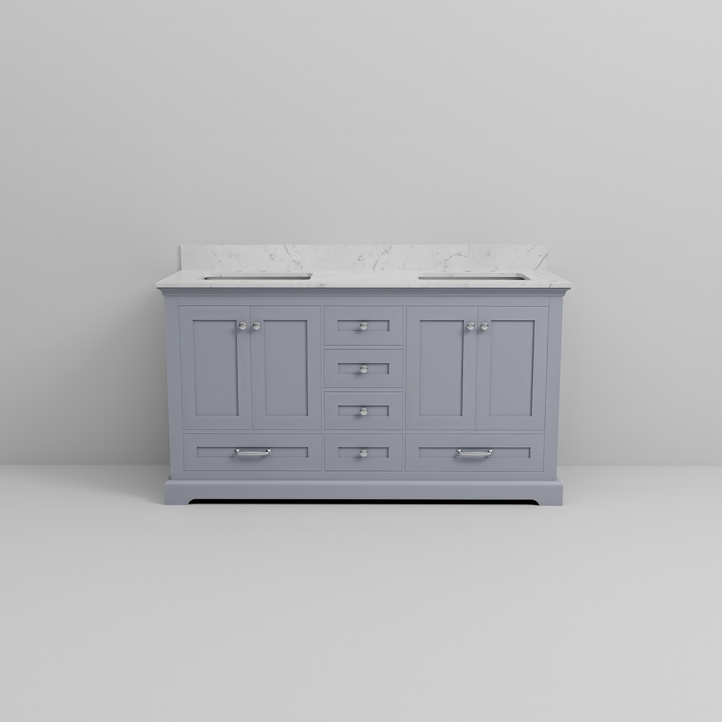 Dukes 60 in. W x 22 in. D Dark Grey Double Bath Vanity and Carrara Marble Top