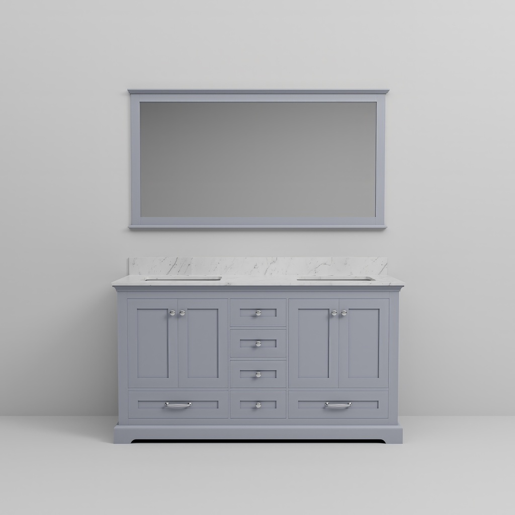 Dukes 60 in. W x 22 in. D Dark Grey Double Bath Vanity, Carrara Marble Top, and 58 in. Mirror