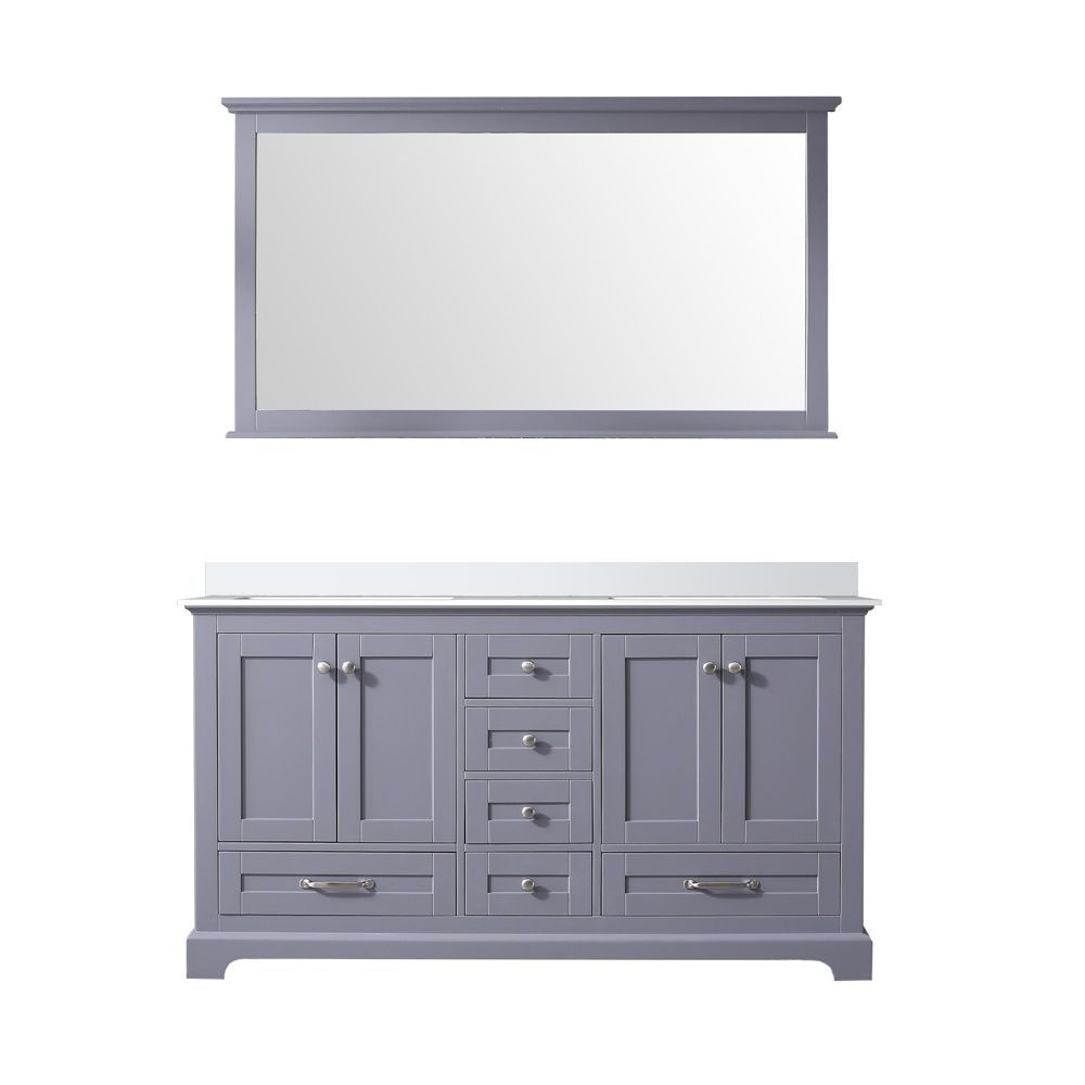 Dukes 60 in. W x 22 in. D Dark Grey Double Bath Vanity, White Quartz Top, and 58 in. Mirror