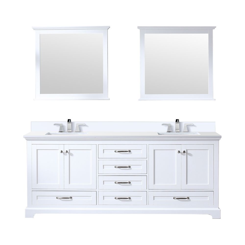 Dukes 80 in. W x 22 in. D White Double Bath Vanity, White Quartz Top, Faucet Set, and 30 in. Mirrors
