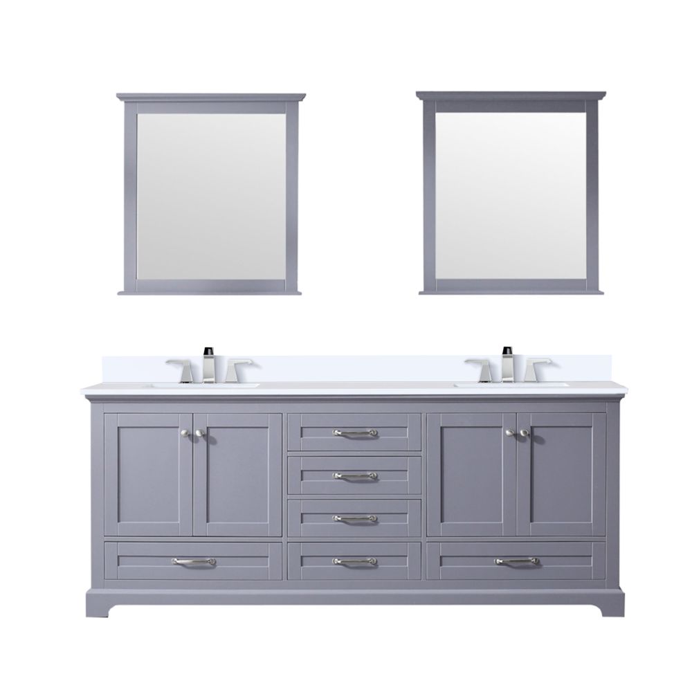 Dukes 80 in. W x 22 in. D Dark Grey Double Bath Vanity, White Quartz Top, Faucet Set, and 30 in. Mirrors