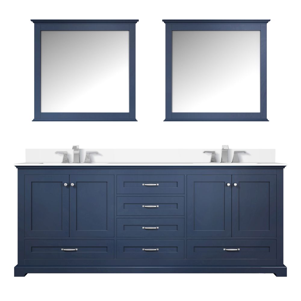 Dukes 80 in. W x 22 in. D Navy Blue Double Bath Vanity, White Quartz Top, Faucet Set, and 30 in. Mirrors