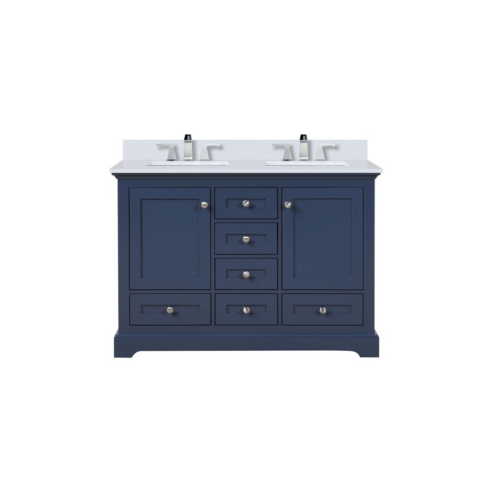 Dukes 48 in. W x 22 in. D Navy Blue Double Bath Vanity, White Quartz Top, and Faucet Set