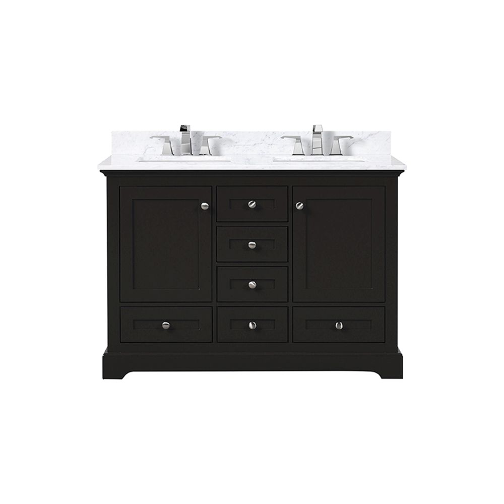 Dukes 48 in. W x 22 in. D Espresso Double Bath Vanity, Carrara Marble Top, and Faucet Set