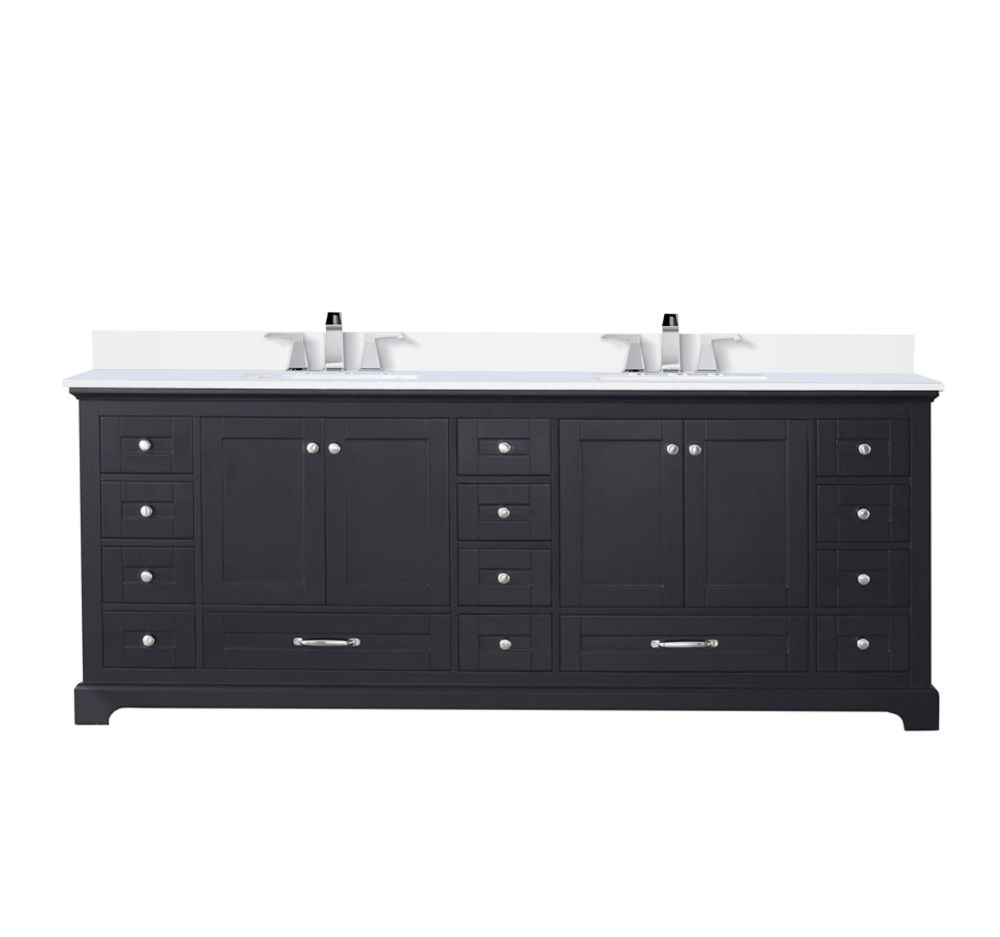 Dukes 84 in. W x 22 in. D Espresso Double Bath Vanity, Cultured Marble Top, and Faucet Set