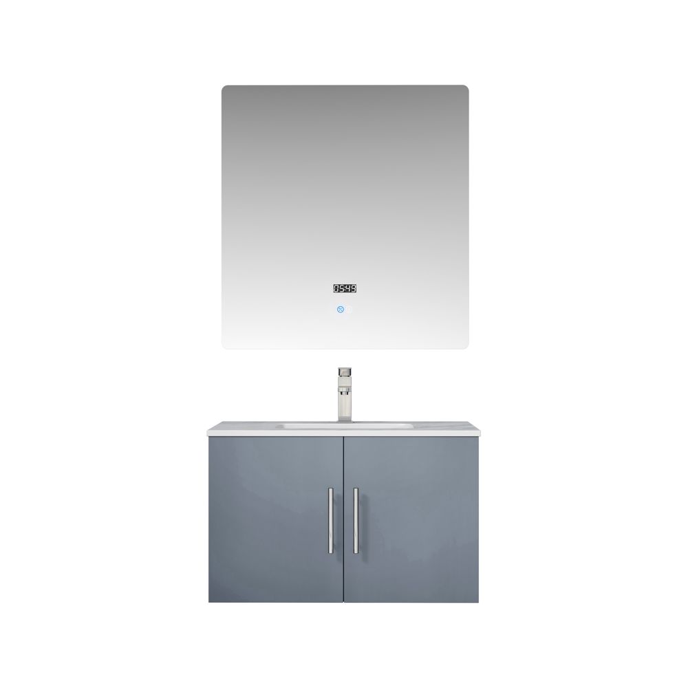 Geneva 30 in. W x 22 in. D Dark Grey Bath Vanity, Carrara Marble Top, Faucet Set, and 30 in. LED Mirror