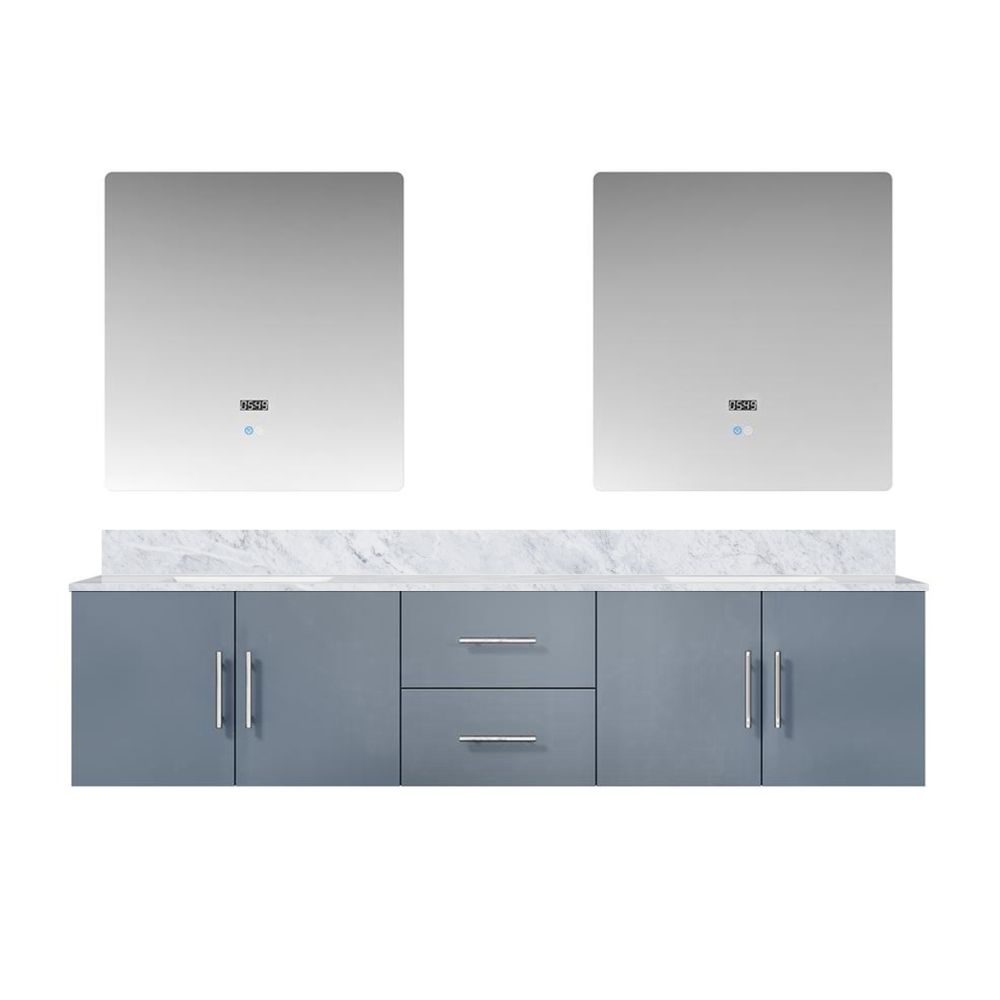 Geneva 80 in. W x 22 in. D Dark Grey Double Bath Vanity, Carrara Marble Top, and 30 in. LED Mirrors