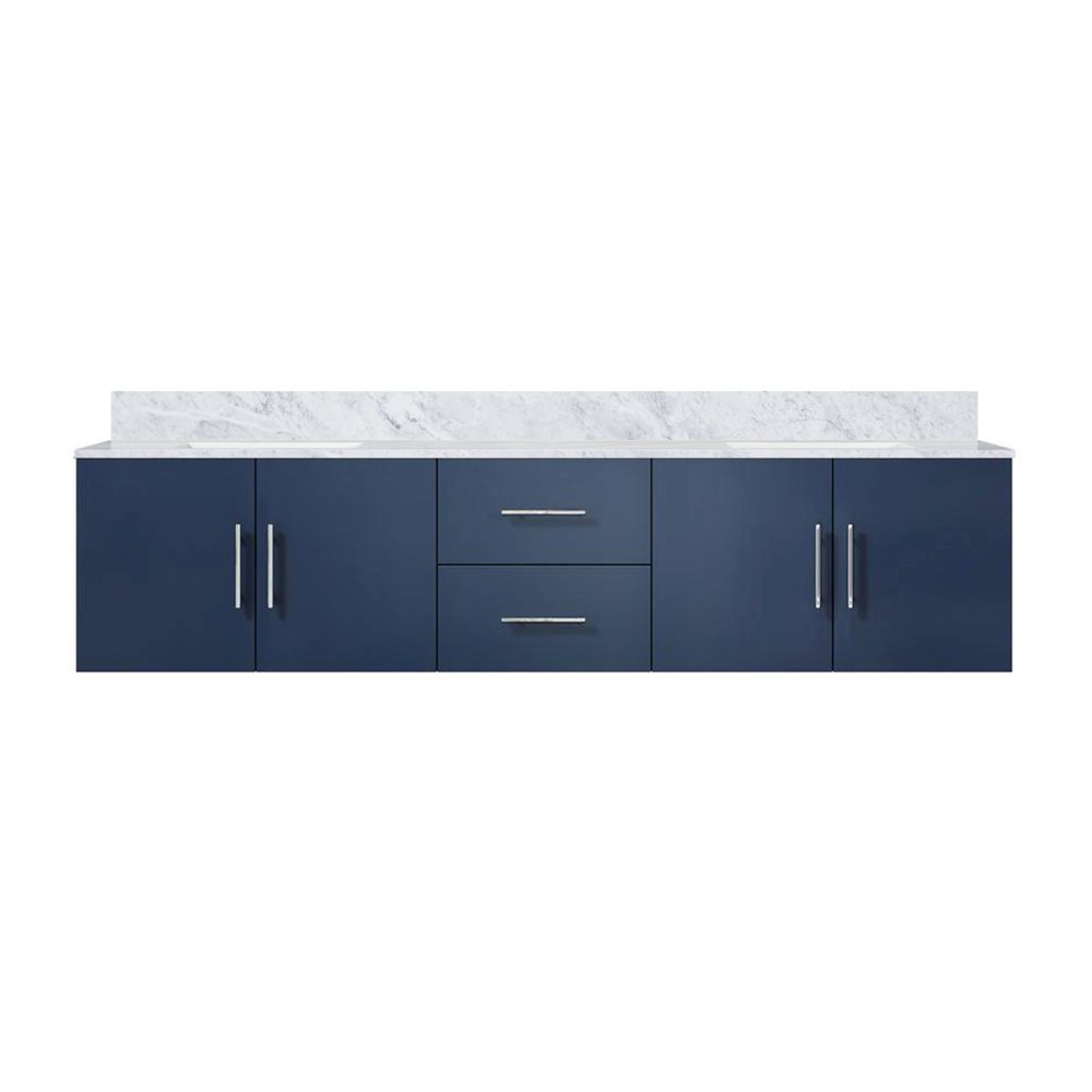 Geneva 80 in. W x 22 in. D Navy Blue Double Bath Vanity and Carrara Marble Top