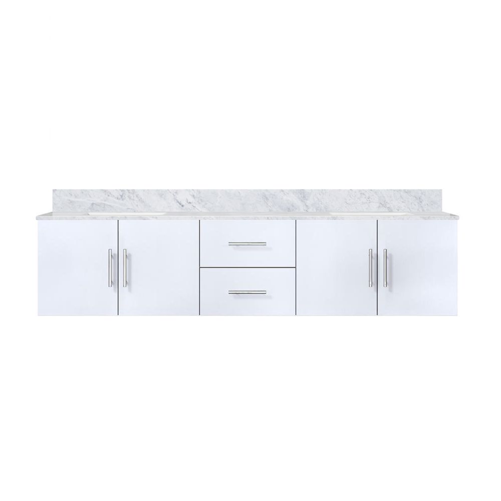 Geneva 80 in. W x 22 in. D Glossy White Double Bath Vanity and Carrara Marble Top