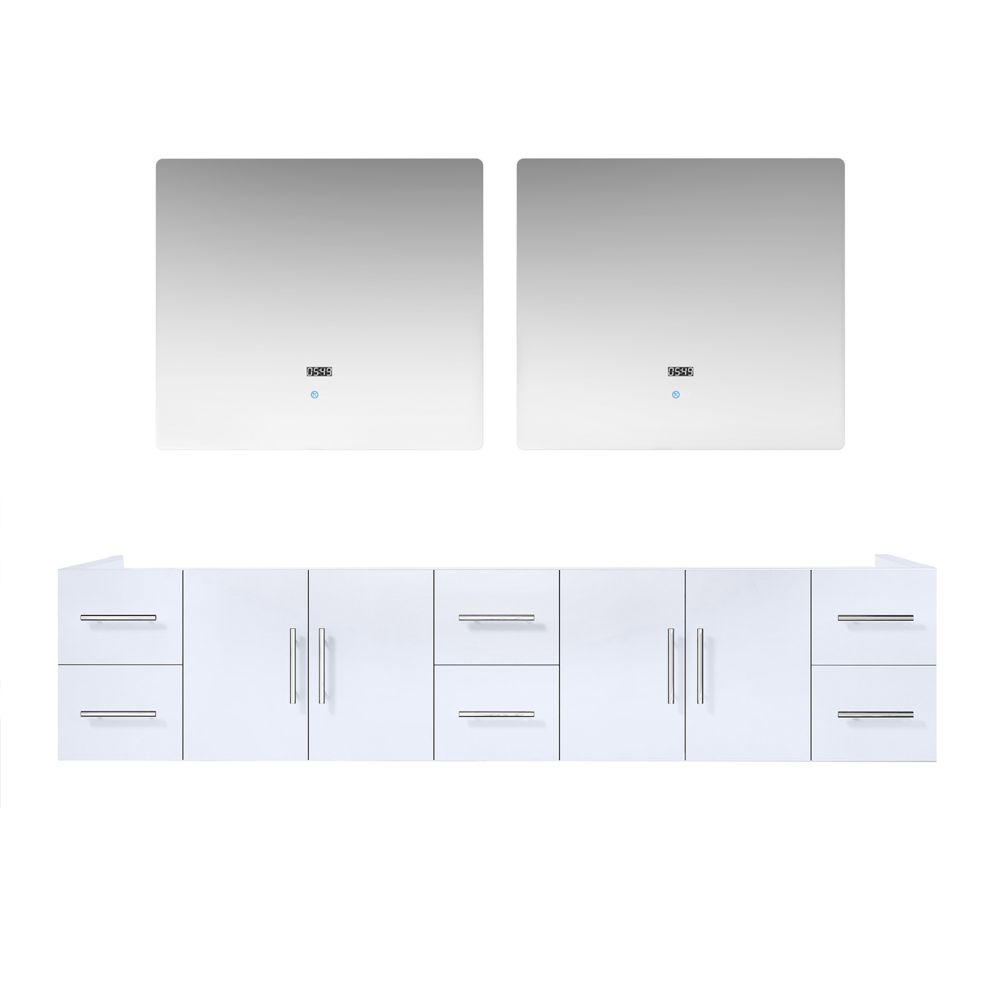 Geneva 84 in. W x 22 in. D Glossy White Double Bath Vanity and 36 in. LED Mirrors