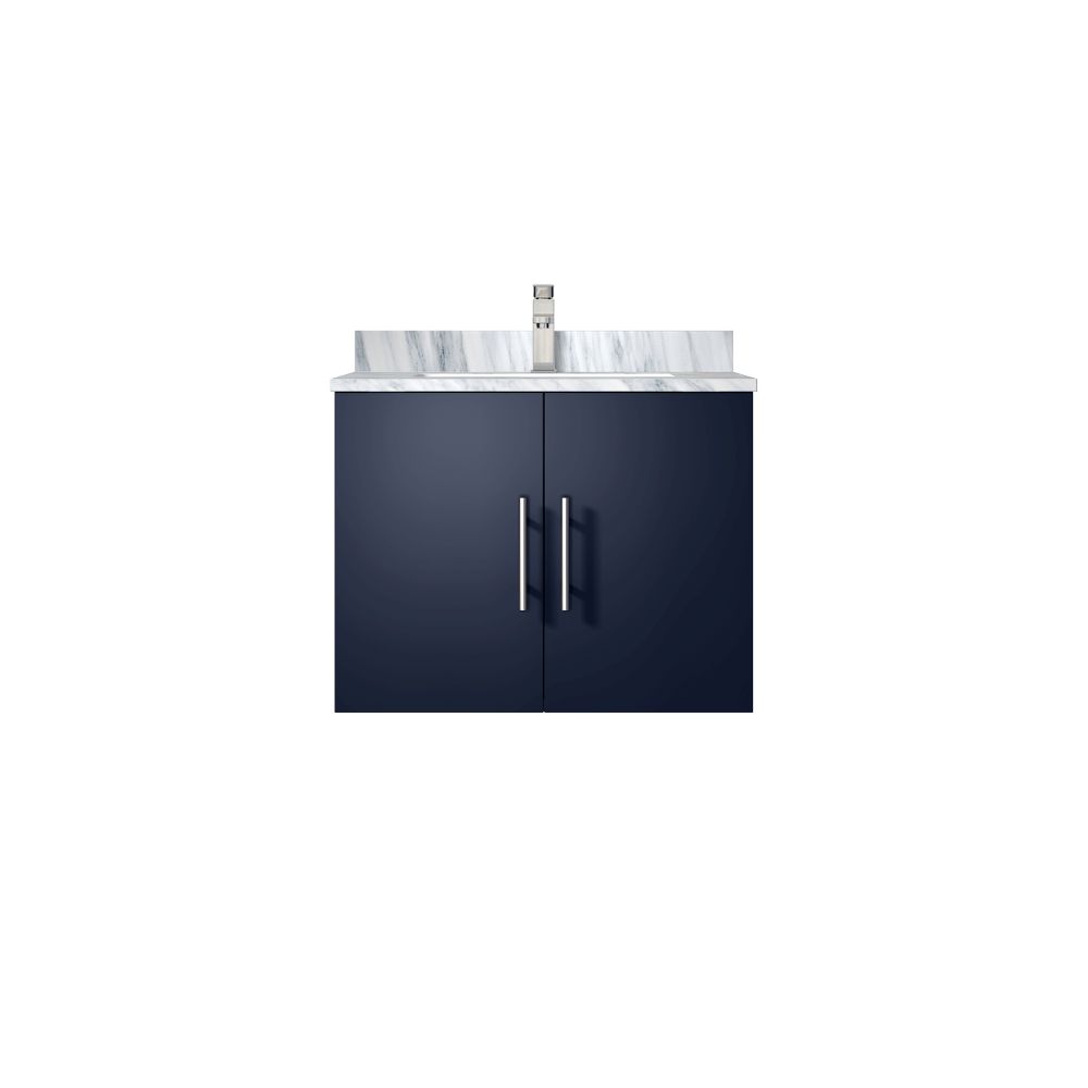 Geneva 24 in. W x 22 in. D Navy Blue Bath Vanity, Carrara Marble Top, and Faucet Set