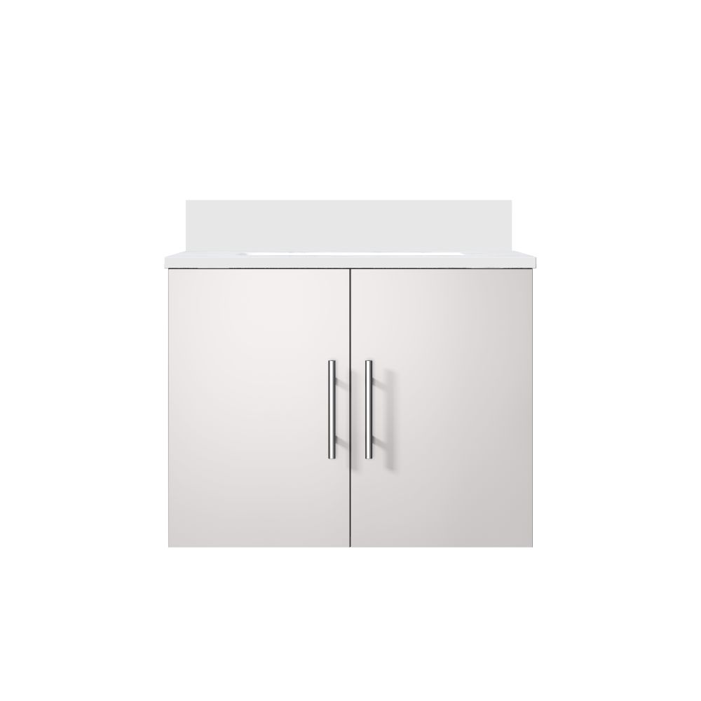 Geneva 24 in. W x 22 in. D Glossy White Bath Vanity and White Quartz Top