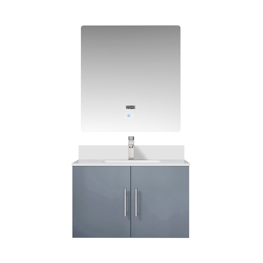 Geneva 30 in. W x 22 in. D Dark Grey Bath Vanity, Cultured Marble Top, Faucet Set, and 30 in. LED Mirror